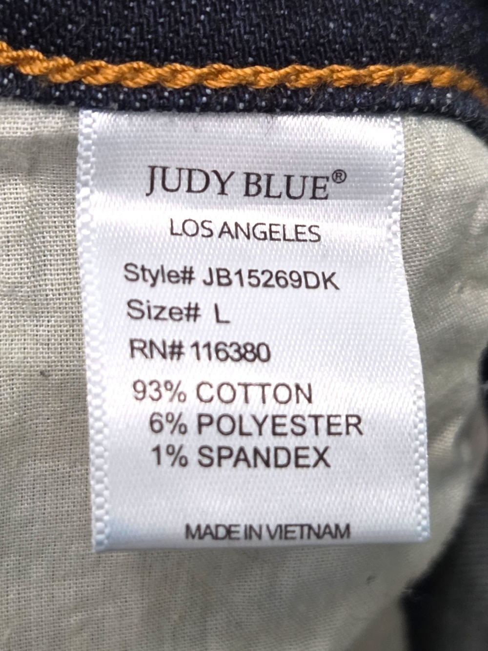 Judy Blue High Rise Button Fly Raw Hem Denim Shorts Distressed Dark Wash Large - Picture 9 of 10